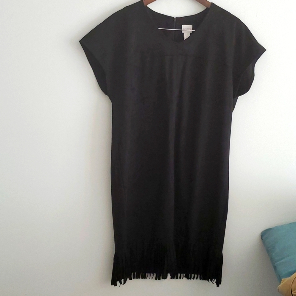 NWT Chicos faux suede fringe little black dress Chicos size 1, size medium